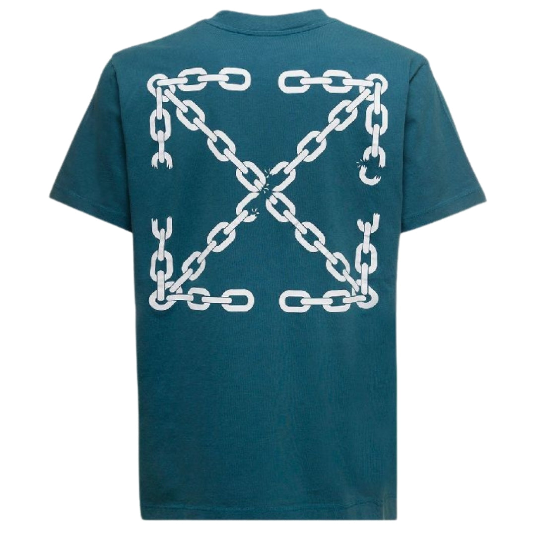 Off White Chain Arrow Design Slim Fit Duck Green T Shirt