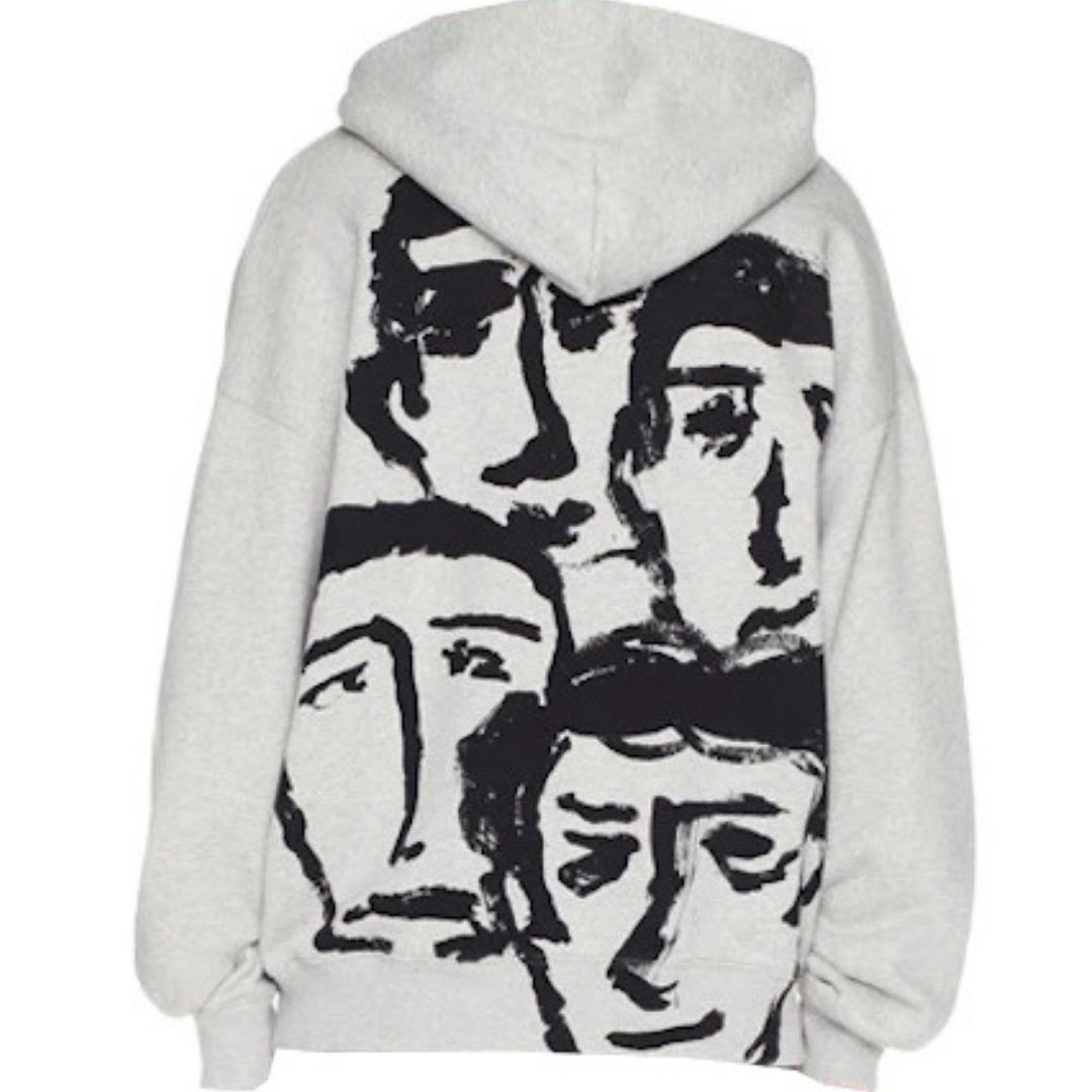 Off White Face Design Skate Fit Grey Hoodie